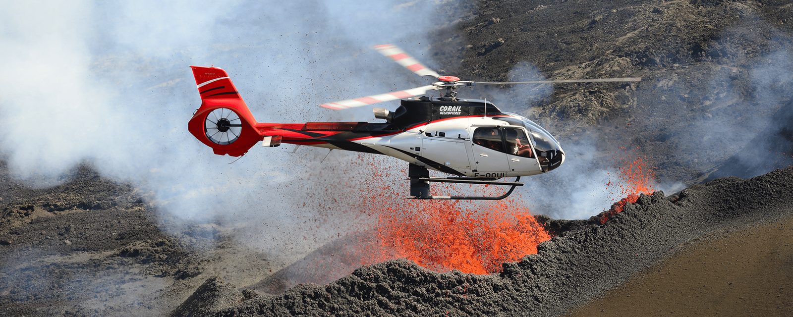 A Corail helicopter above Piton de la Fournaise, Réunion